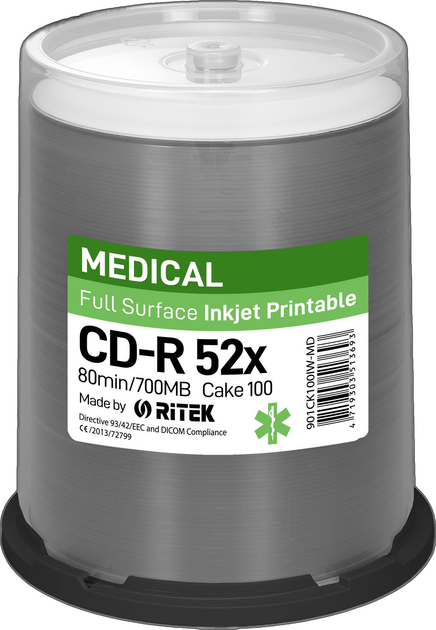 Диски Traxdata CD-R 700MB 52X Printable Medical Cake 100 шт. (TRCMED100) - зображення 1