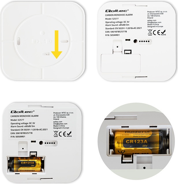 Датчик чадного газу Qoltec бездротовий 85дБ LED (5901878525778) - зображення 4