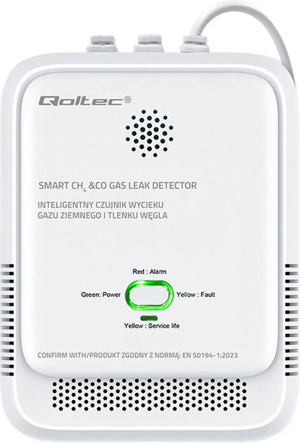 Czujnik wycieku gazu ziemnego i czadu Qoltec 85dB LED (5901878525785) - obraz 1