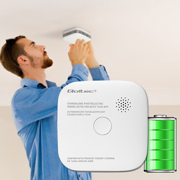 Датчик диму Qoltec з батареєю Tuya Wi-Fi 85 дБ LED (5901878525792) - зображення 8