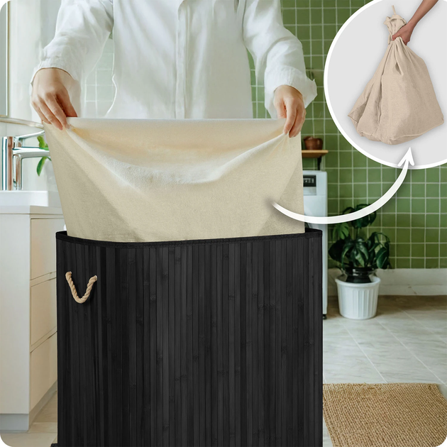 Bambusowy kosz na pranie Massido czarny 100 l (5903890625115) - obraz 8