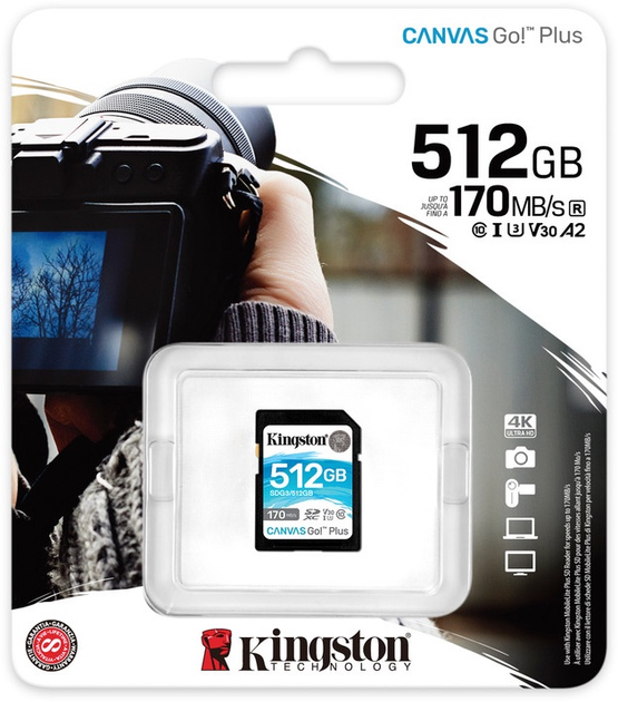 Kingston SDXC 512GB Canvas Go! Plus Class 10 UHS-I U3 V30 (SDG3/512GB) (955555906898802) - Уцінка - зображення 4