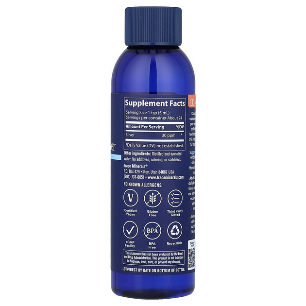 Коллоидное серебро, Colloidal Silver, Trace Minerals Research, 30 PPM, 118 мл (TMR-00577) - изображение 2