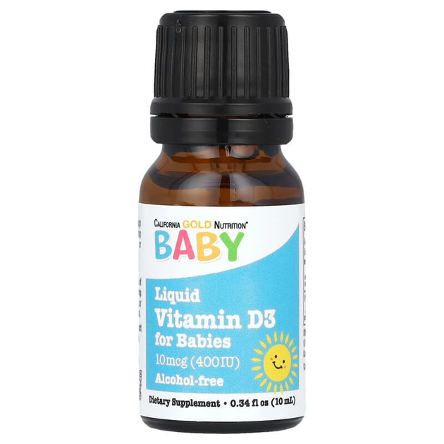 Витамин Д-3 для детей, Baby Vitamin D3, California Gold Nutrition, в каплях, 400 МЕ (10 мкг), 10 мл (CGN-01034) - изображение 3