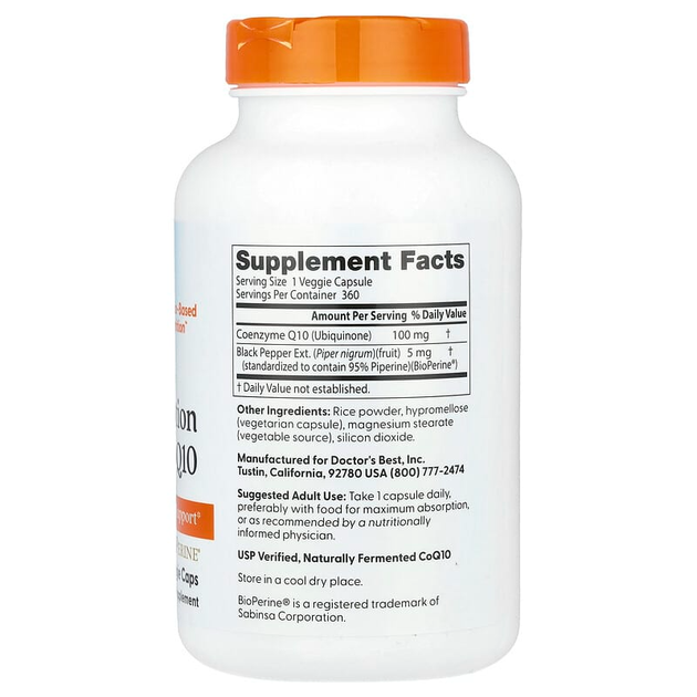 Коэнзим CoQ10 с биоперином, CoQ10 with BioPerine, Doctor's Best, 100 мг, 360 капсул (DRB-00405) - изображение 2