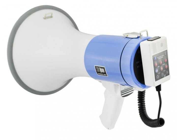 Акумуляторний мегафон Power Megaphone ER 66 50 Вт рупорний гучномовець з сиреною записом голосу USB microSD AUX портативний ручний мегафон для заходів реклами охорони рятувальників поліції спортивних подій оповіщення на відстань до 1000 метрів - зображення 2