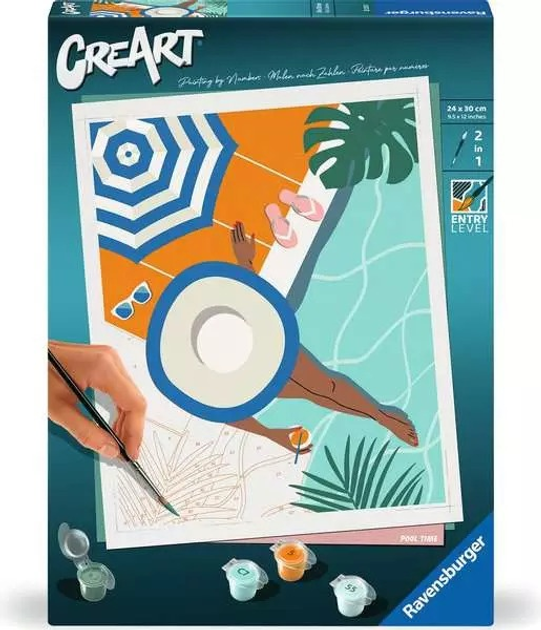 Malowanie po numerach Ravensburger CreArt Tryb wakacyjny - Relaks nad basenem 24 x 30 cm (4005556255238) - obraz 1