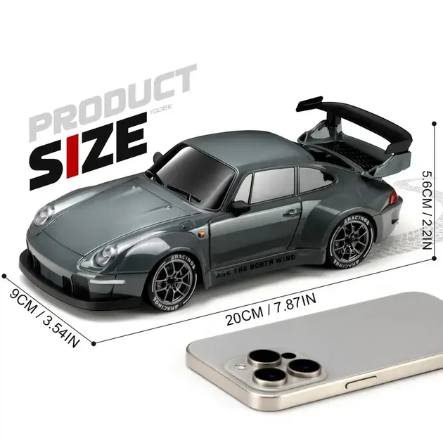 RC Машинка для дрифта 1:24 4WD 2.4GHz с LED-фарами Радиоуправляемая машина с конусами | Серо - изображение 3