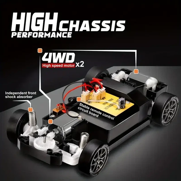 RC Машинка для дрифта 1:24 4WD 2.4GHz с LED-фарами Радиоуправляемая машина с конусами | Серо - изображение 7