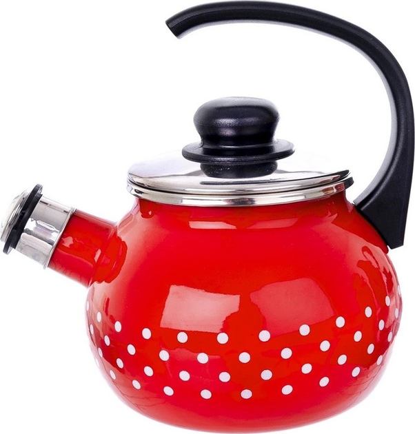 Czajnik Orion Tecka z gwizdkiem emaliowany Czerwony w grochy 1.75 l (8592381160326) - obraz 1