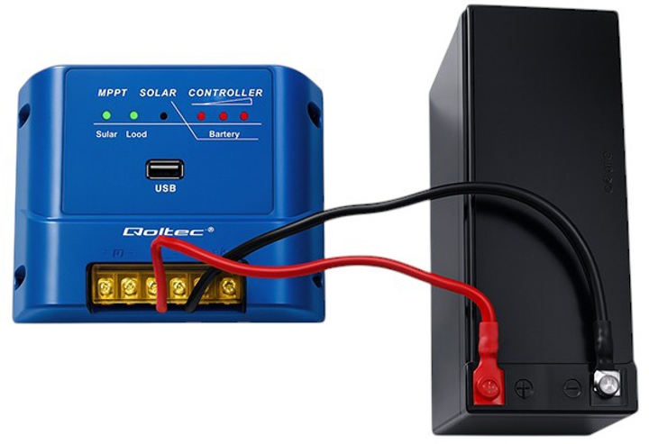 Контролер заряду сонячної батареї Qoltec MPPT 15 A для живлення споживачів постійного струму та заряджання акумуляторів 12 В / 24 В (5901878536668) - зображення 5