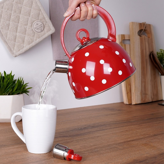 Czajnik Orion z gwizdkiem stalowy Czerwony w grochy 1.5 l (8592381131609) - obraz 8