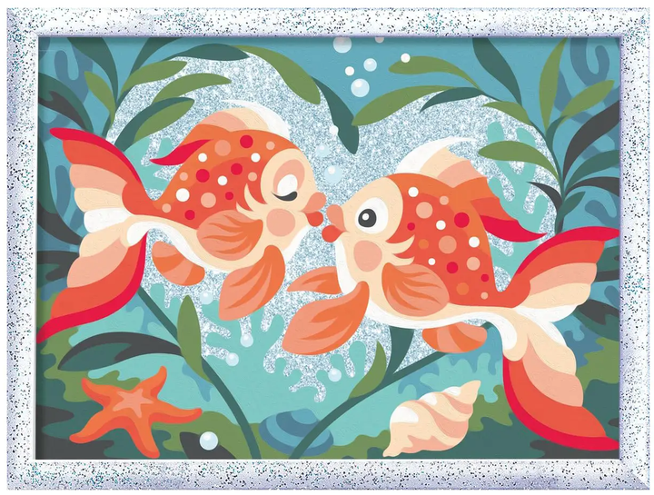 Malowanie po numerach Ravensburger Creart dla dzieci: Romantyczne rybki z brokatem 18 x 24 cm (4005556239795) - obraz 2