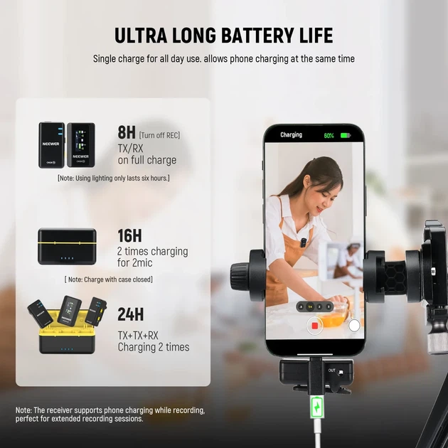 Бездротовий петличний мікрофон із зарядним кейсом NEEWER CM28 для камери та смартфона - зображення 6