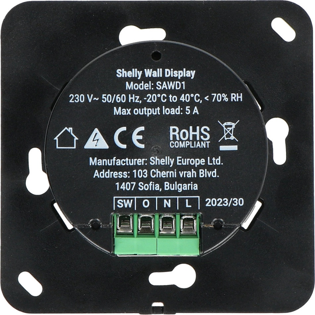 Inteligentny panel sterowania Shelly Wall Display z czujnikiem wilgotności i temperatury BLU H&T Czarny (3800235264904) - obraz 4