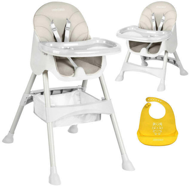 Krzesełko do karmienia Ricokids Milo 3 w 1 Szare + Śliniaczek (5903890632267) - obraz 1