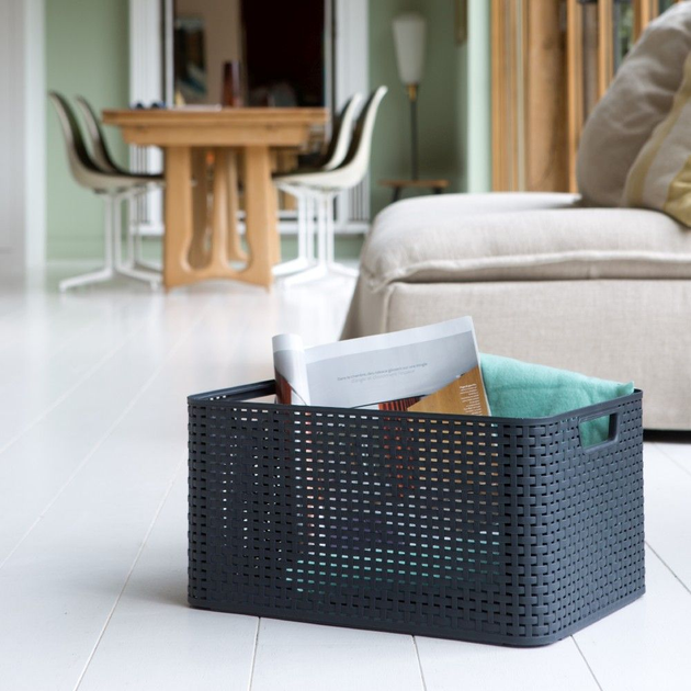 Kosz do przechowywania Curver Rattan Style L ciemnoszary 43.6 x 32.6 x 23 cm (3253923616019) - obraz 2
