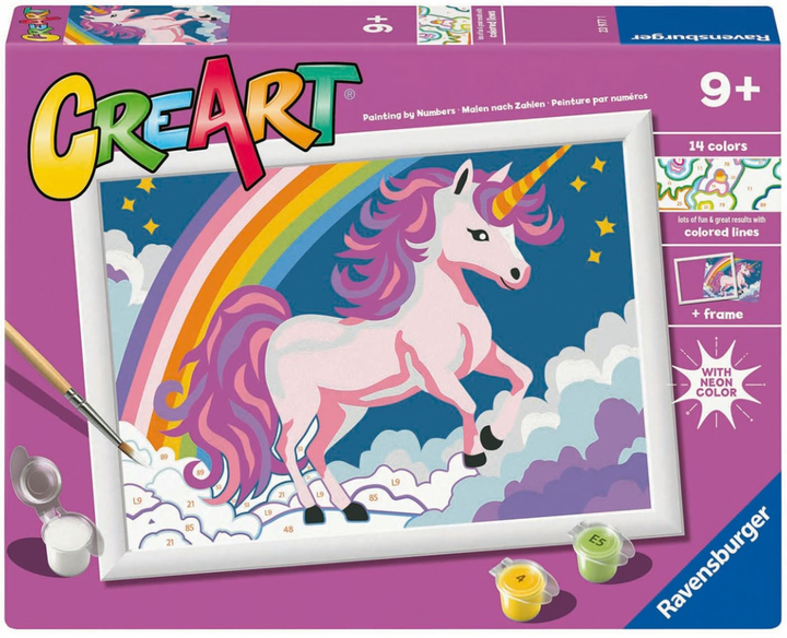 Malowanie po numerach Ravensburger Creart dla dzieci: Różowy Neon - Jednorożec (4005556239771) - obraz 1
