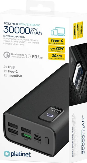 УМБ Platinet 30000mAh 22W Black (PMPB30WQC728B) - зображення 4