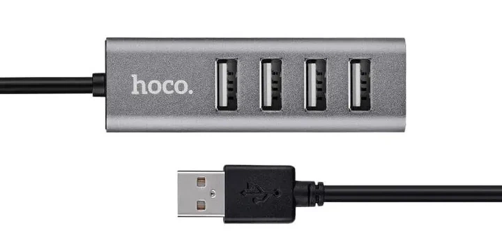 USB хаб Hoco HB1 Line Machine 4USB (metal), кабель 0,8m Сірий - зображення 4