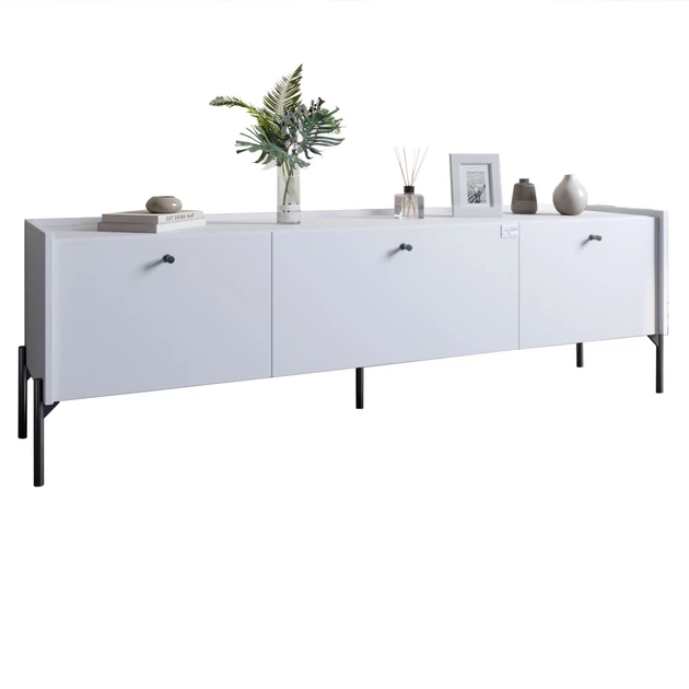 Тумба под телевизор на 3 ящика LION Wood с черными ножками 160x40x65 см Нимфея Альба (белый) (LION-043102) - изображение 2