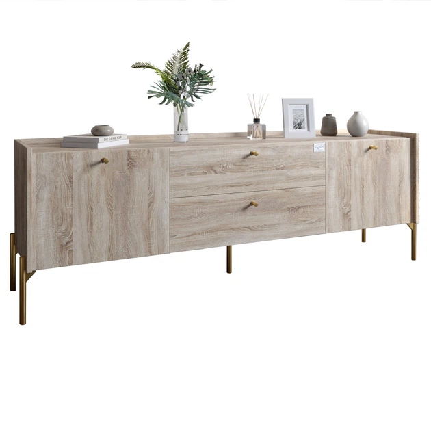 Тумба под телевизор с ящиками LION Wood с золотыми ножками 180x50x40 см Дуб Сонома (LION-043115) - изображение 2