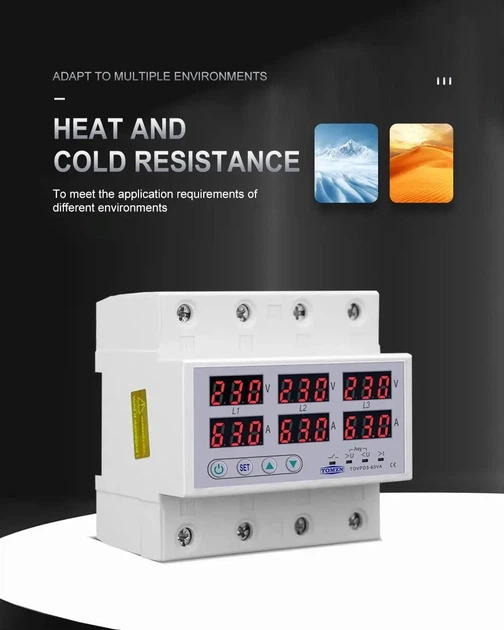 Трехфазное реле напряжения TOMZN 63А 3Р+N TOVPD3-63VAS 220V с защитой от перегрузки по току на din рейку - Фото 7 Трехфазное реле напряжения TOMZN 63А 3Р+N TOVPD3-63VAS 220V с защитой от перегрузки по току на din рейку - изображение 7