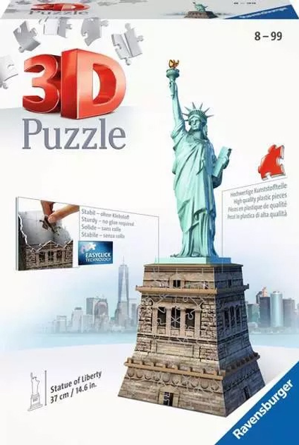 Пазл 3D Ravensburger Iconics Статуя Свободи 108 елементів 12584 (4005556125845) - зображення 1