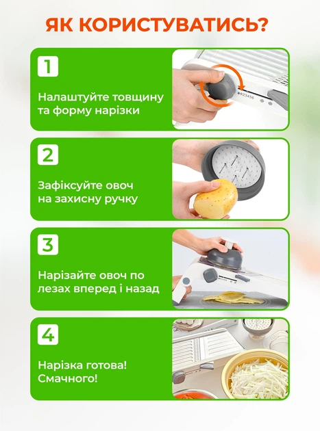 Овощерезка ручная многофункциональная терка мультислайсер шинковка механическая измельчитель универсальный кухонный слайсер для нарезки овощей фруктов картошки фри из нержавейки 18в1 Серый 66093 - изображение 5