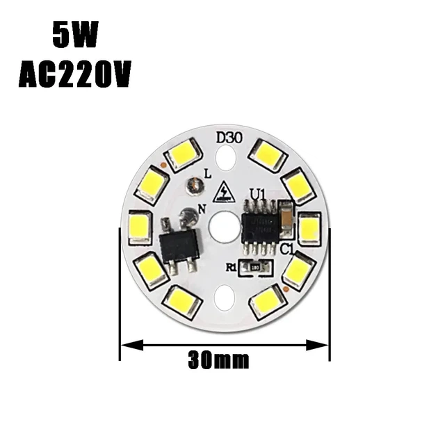 LED-модуль світлодіодний 5Вт, 30мм AC220В плата для ремонту ламп 5Вт, теплий білий - зображення 2