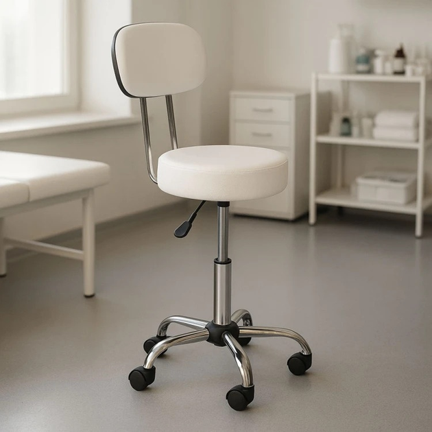 Stołek obrotowy medyczny ModernHome by Multistore BC009-W z oparciem regulowany Biały (5905817007523) - obraz 9