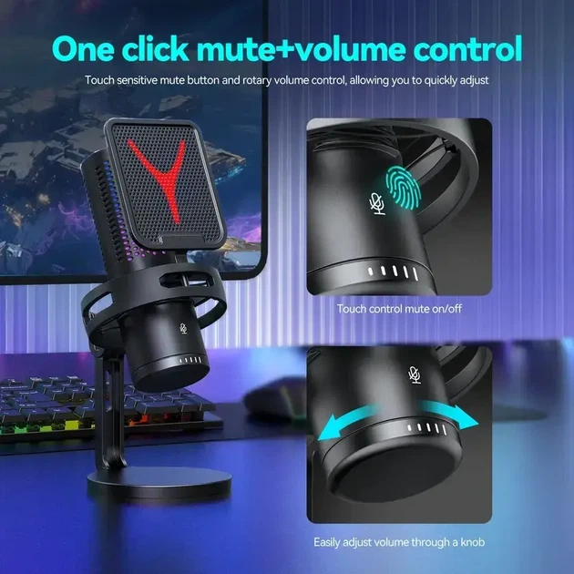 Микрофон Yanmai GM7 RGB игровой USB Type-C — кардиоидный, с подсветкой, регулятором громкости и mute - изображение 7