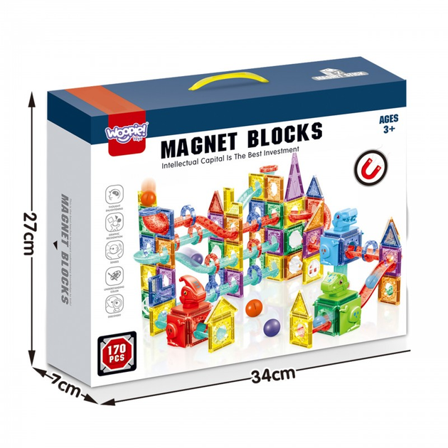 Klocki Magnetyczne Woopie 3D Zestaw Edukacyjny Tor Kulkowy 170 elementów (5906280654863) - obraz 4