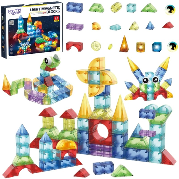Klocki Magnetyczne Woopie 3D Zestaw Edukacyjny 63 elementy (5906280654887) - obraz 1