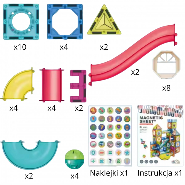 Klocki Magnetyczne Woopie 3D Zestaw Edukacyjny, Tor Kulkowy, 42 elementy (5906280654917) - obraz 4