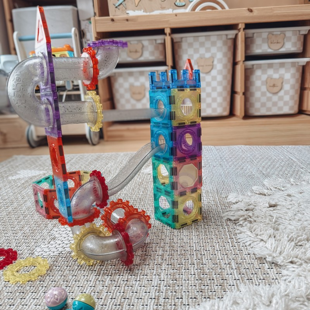 Klocki Magnetyczne Woopie 3D Zestaw Edukacyjny, Tor Kulkowy, 126 elementów (5906280654955) - obraz 3