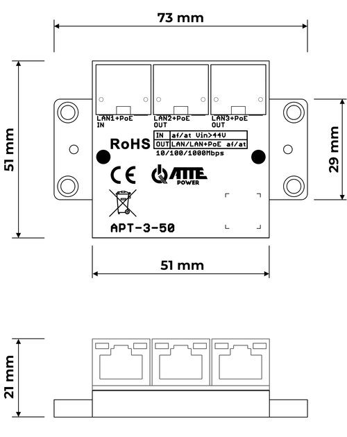 Модуль ATTE Switch APT-3-50 POE\Exetender (APT-3-50) - зображення 5