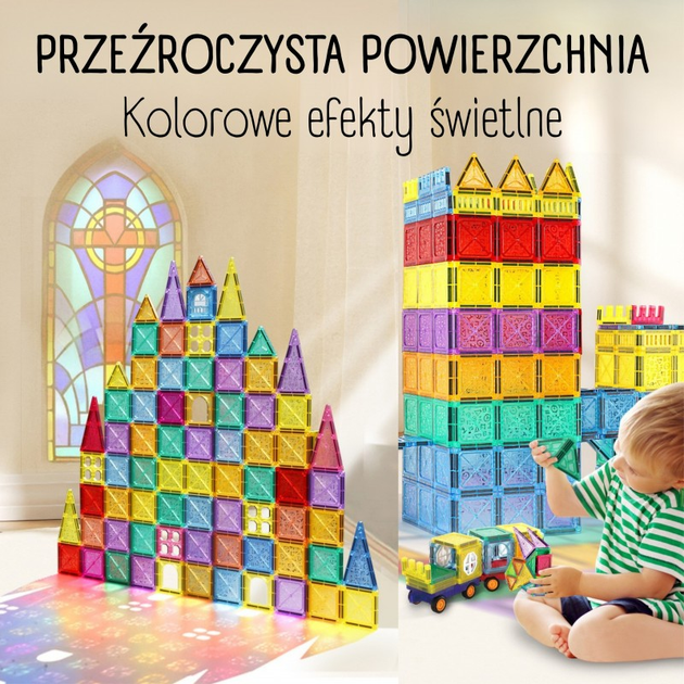 Klocki Magnetyczne Woopie 3D Zestaw Edukacyjny, Zamek, Pojazdy, 110 elementów (5906280654979) - obraz 3