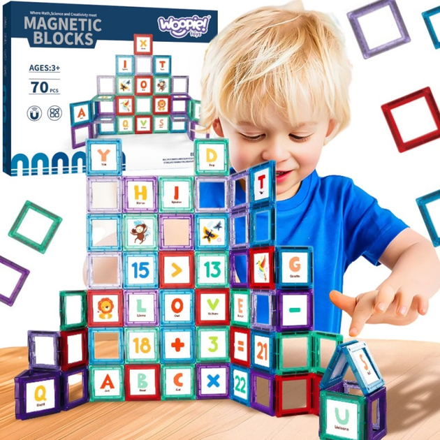 Klocki Magnetyczne Woopie 3D Zestaw Edukacyjny, Nauka Liter, 70 elementów (5906280654993) - obraz 9