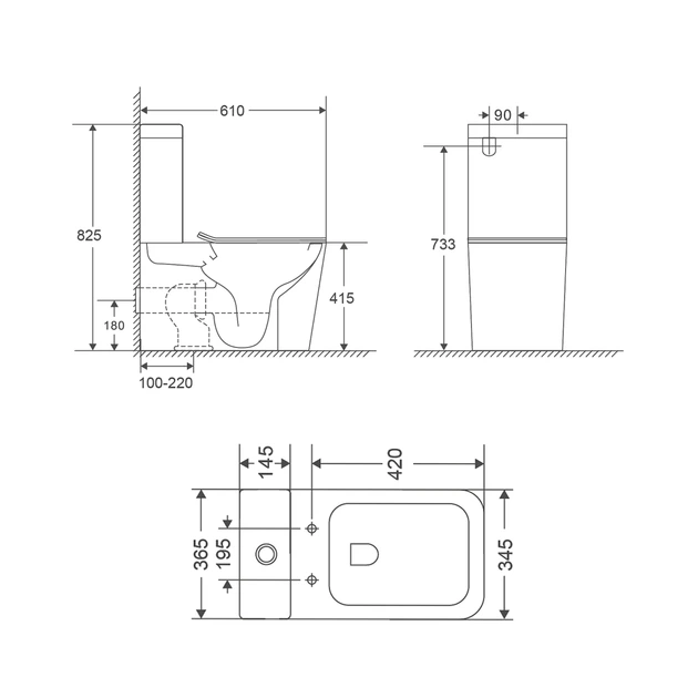 Унитаз компакт Mixxus Quadro 610x365 прямоугольный, с сиденьем, белый (MP6588) - изображение 7