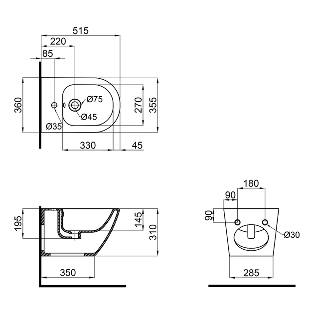 Биде подвесное Mixxus ELLIPSE-0502 520x360x320mm (MI6714) - изображение 5