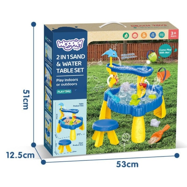 Stolik wodny Woopie XL z krzesełkiem 2 w 1 piaskownica delfinek 12 elementów 53705 (5906280653705) - obraz 6
