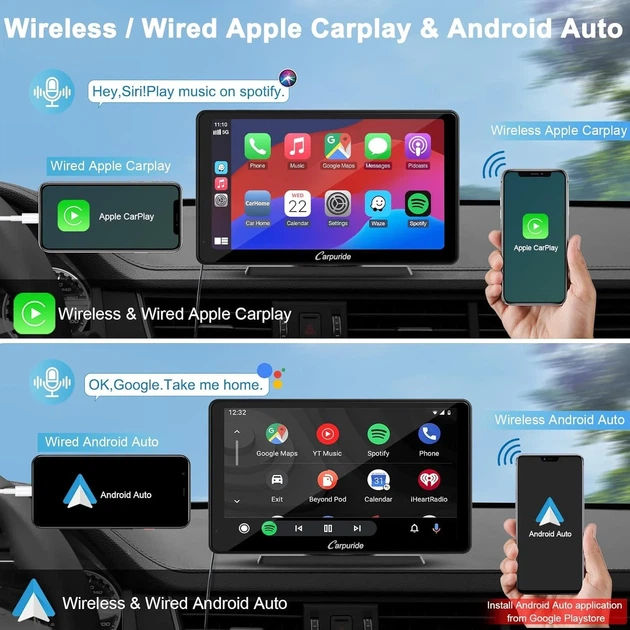 Автомагнитола CARPURIDE C3 / 7" / Сенсорная / Apple CarPlay / Android Auto / Bluetooth / WI-FI / GPS / USB / AUX - изображение 2