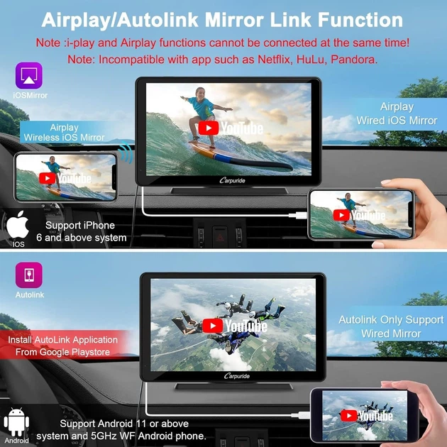 Автомагнитола CARPURIDE C3 / 7" / Сенсорная / Apple CarPlay / Android Auto / Bluetooth / WI-FI / GPS / USB / AUX - изображение 5