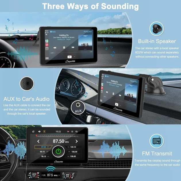 Автомагнитола CARPURIDE C3 / 7" / Сенсорная / Apple CarPlay / Android Auto / Bluetooth / WI-FI / GPS / USB / AUX - изображение 7
