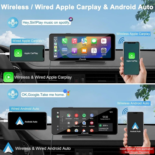 Автомагнитола Carpuride W609 / 6.86" / Сенсорная / Apple CarPlay / Android Auto / Bluetooth / WI-FI / GPS / USB / AUX / TF slot - изображение 2
