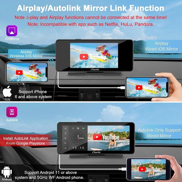 Автомагнитола Carpuride W609 / 6.86" / Сенсорная / Apple CarPlay / Android Auto / Bluetooth / WI-FI / GPS / USB / AUX / TF slot - изображение 6
