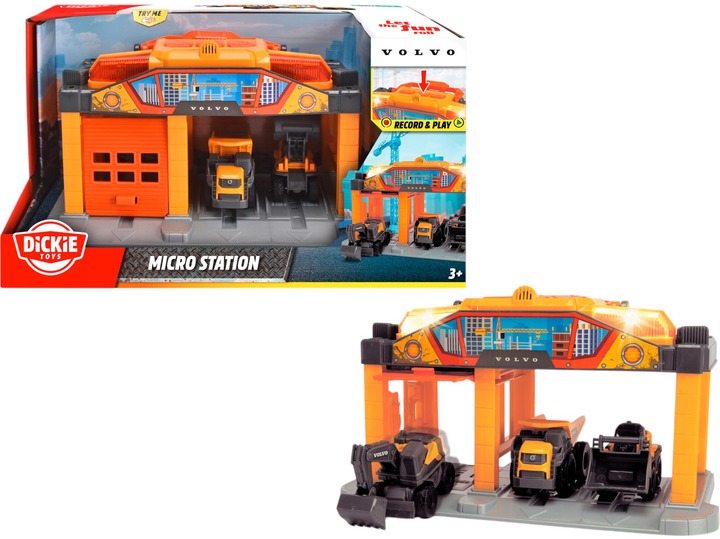 Zestaw do zabawy Dickie Toys Budowlana mikrostacja Volvo 3 pojazdy z efektem dźwiękowym i świetlnym 3725010 (4006333094125) - obraz 2
