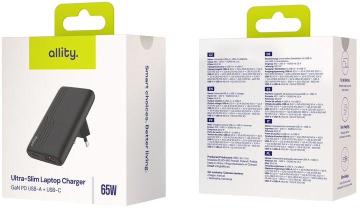 Ładowarka sieciowa Allity GaN PD QC ATC-02-65WAC 1x USB-C + 1x USB-A 65W Black (5906667550702) - obraz 6