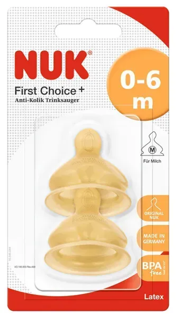 Smoczki do butelek Nuk Tetina Ancha First Choice 1 M Latex 2 szt (4008600077039 / 4008600181873) - obraz 1
